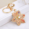 Zinc Alloy Metal Christmas Snowflake Car Keychain With Diamond Embedded For Women's Bag Pendant