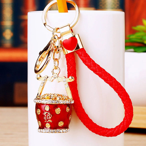 Zinc Alloy Metal Keychain Diamond Collection Bucket Cornucopia Shape For Women As Travel Souvenir Gifts