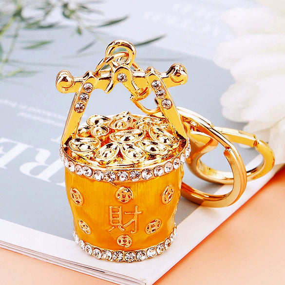 Zinc Alloy Metal Keychain Diamond Collection Bucket Cornucopia Shape For Women As Travel Souvenir Gifts