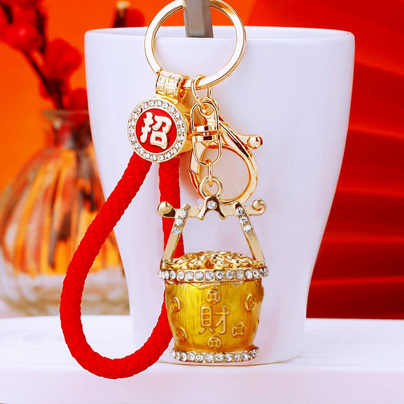 Zinc Alloy Metal Keychain Diamond Collection Bucket Cornucopia Shape For Women As Travel Souvenir Gifts