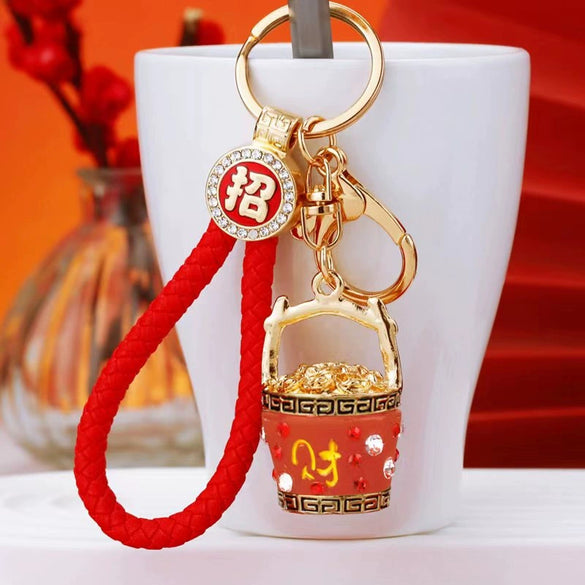 Zinc Alloy Metal Keychain Diamond Collection Bucket Cornucopia Shape For Women As Travel Souvenir Gifts
