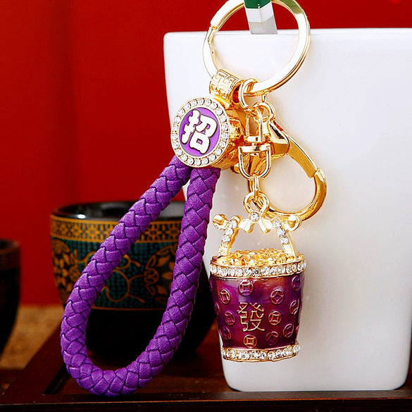 Zinc Alloy Metal Keychain Diamond Collection Bucket Cornucopia Shape For Women As Travel Souvenir Gifts