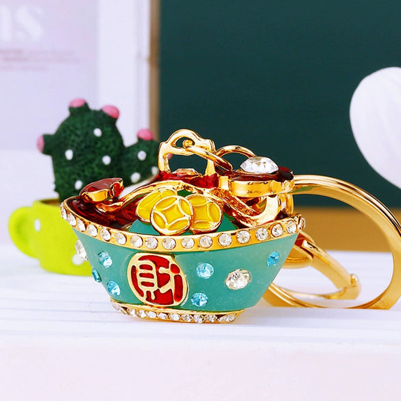 Zinc Alloy Metal Keychain Diamond Collection Bucket Cornucopia Shape For Women As Travel Souvenir Gifts