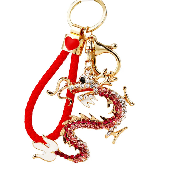Zinc Alloy Rhinestone Zodiac Dragon Keychain For Women's Bag Pendant