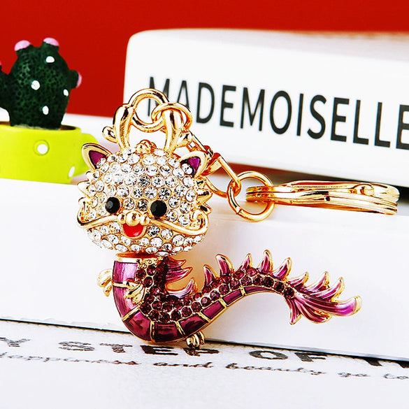 Zinc Alloy Rhinestone Zodiac Dragon Keychain For Women's Bag Pendant