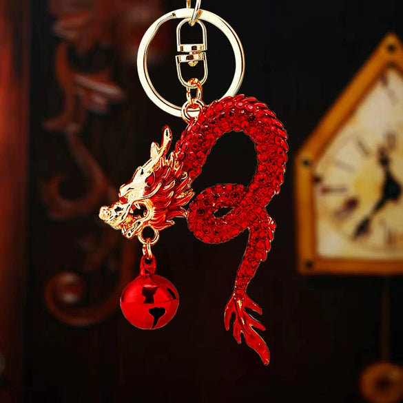 Zinc Alloy Rhinestone Zodiac Dragon Keychain For Women's Bag Pendant