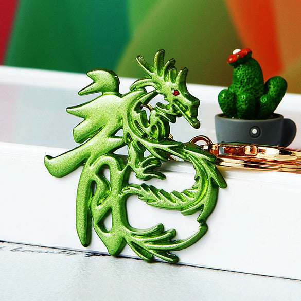 Zinc Alloy Rhinestone Zodiac Dragon Keychain For Women's Bag Pendant