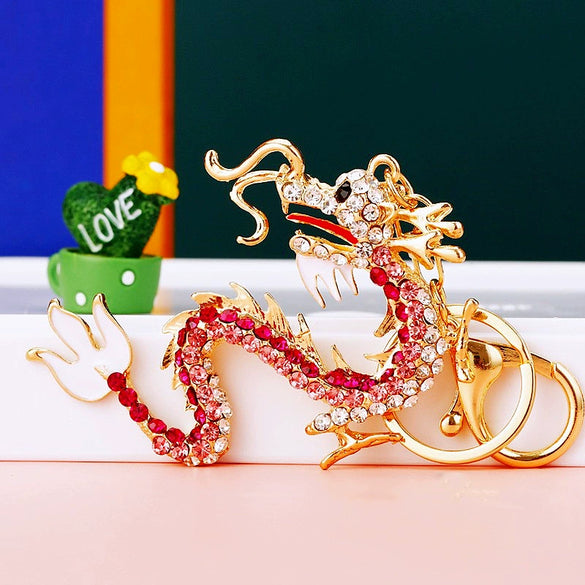 Zinc Alloy Rhinestone Zodiac Dragon Keychain For Women's Bag Pendant