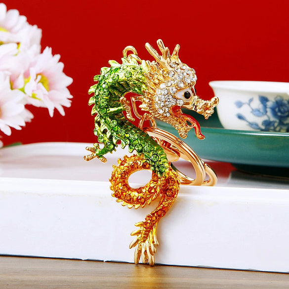 Zinc Alloy Rhinestone Zodiac Dragon Keychain For Women's Bag Pendant