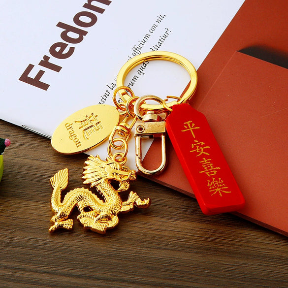 Zinc Alloy Rhinestone Zodiac Dragon Keychain For Women's Bag Pendant