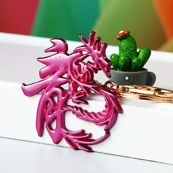 Zinc Alloy Rhinestone Zodiac Dragon Keychain For Women's Bag Pendant