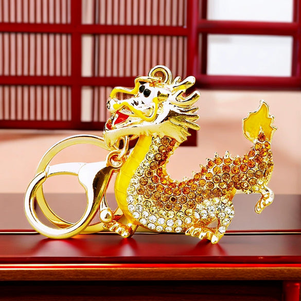 Zinc Alloy Rhinestone Zodiac Dragon Keychain For Women's Bag Pendant