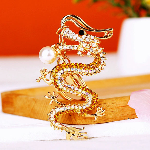Zinc Alloy Rhinestone Zodiac Dragon Keychain For Women's Bag Pendant