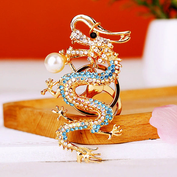 Zinc Alloy Rhinestone Zodiac Dragon Keychain For Women's Bag Pendant