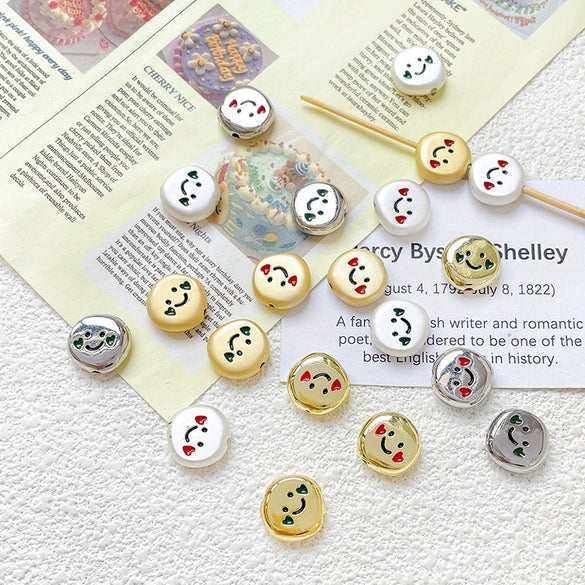 Zinc Alloy Smiley Irregular Round Beaded Diy Handmade Bracelet Necklace Mobile Phone Chain Accessories With Lines Pattern And Electroplating Treatment