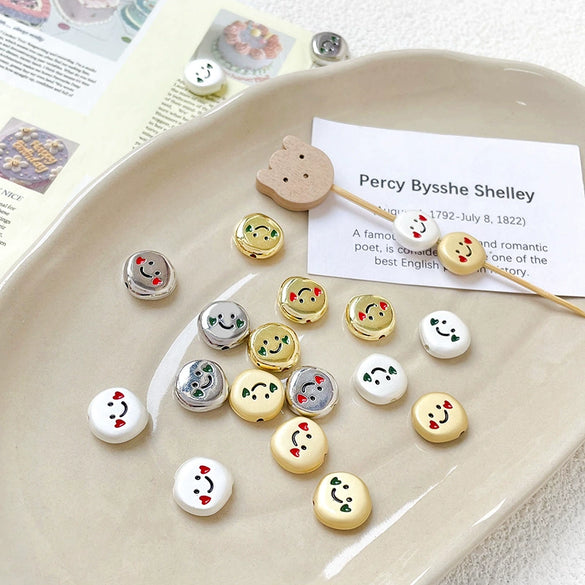 Zinc Alloy Smiley Irregular Round Beaded Diy Handmade Bracelet Necklace Mobile Phone Chain Accessories With Lines Pattern And Electroplating Treatment