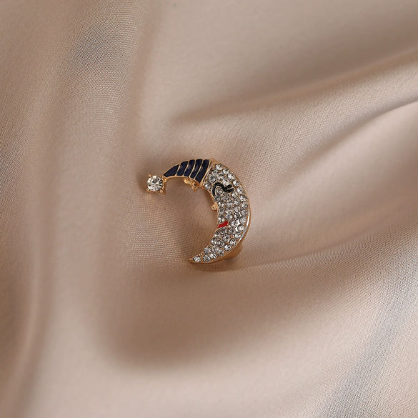 Zinc Alloy Smiley Moon Brooch Electroplated Highend Women's Fashion Minimalist Clothing Accessories Creative Gift
