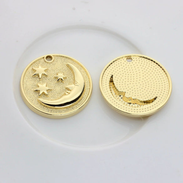 Zinc Alloy Star And Moon Round Coin Pendants With Dripping Oil Finish For Diy Jewelry Making Accessories