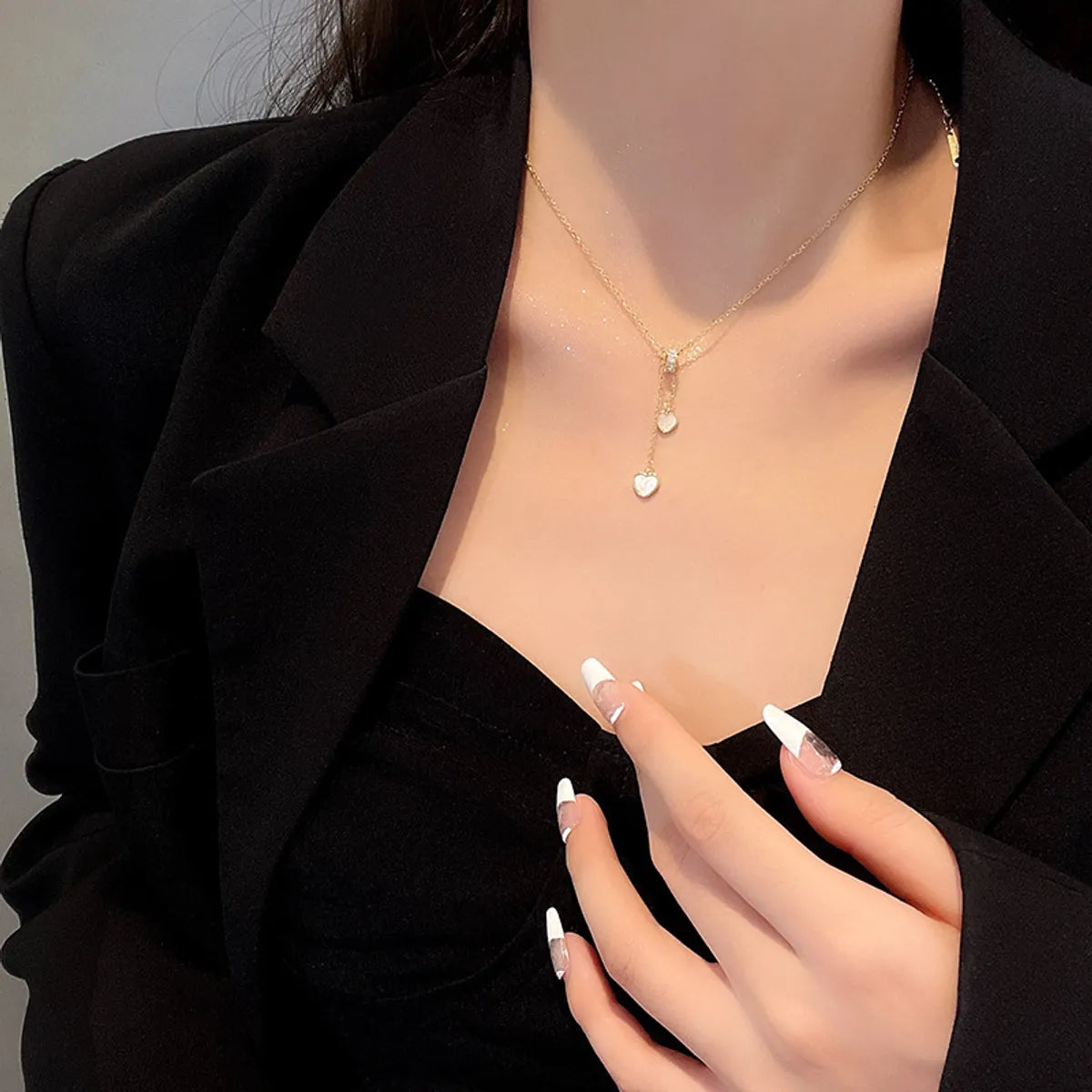 Zircon Circle White Shell Necklace Square Love Clavicle Chain Korean Necklace Titanium Steel Necklace