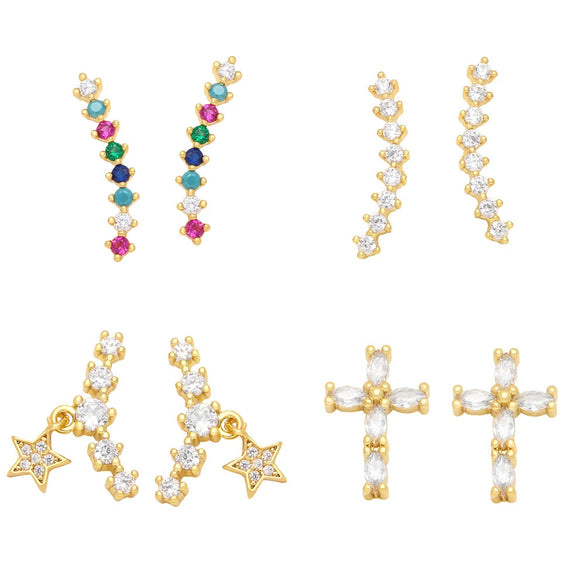 Zircon Earrings Minimalist Geometric Retro Style For Women
