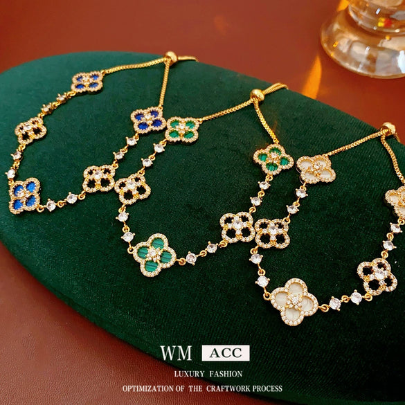 Zircon Flower Rhombus Adjustable Bracelet French Retro Light Luxury Highend Temperament Bracelet
