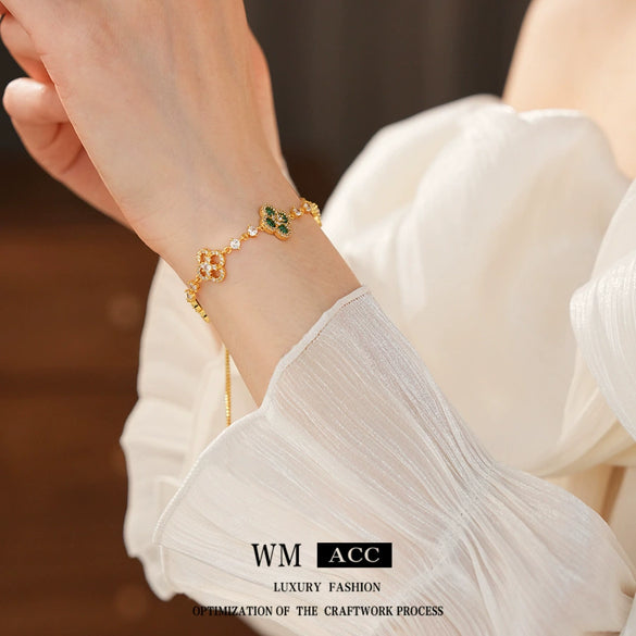 Zircon Flower Rhombus Adjustable Bracelet French Retro Light Luxury Highend Temperament Bracelet