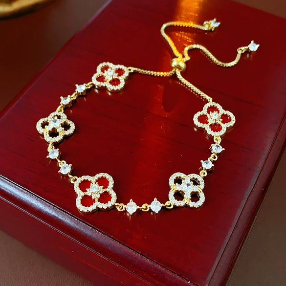 Zircon Flower Rhombus Adjustable Bracelet French Retro Light Luxury Highend Temperament Bracelet