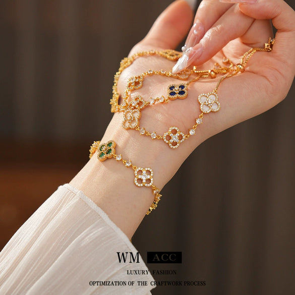 Zircon Flower Rhombus Adjustable Bracelet French Retro Light Luxury Highend Temperament Bracelet