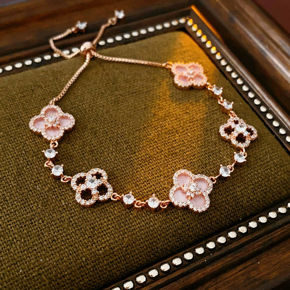 Zircon Flower Rhombus Adjustable Bracelet French Retro Light Luxury Highend Temperament Bracelet