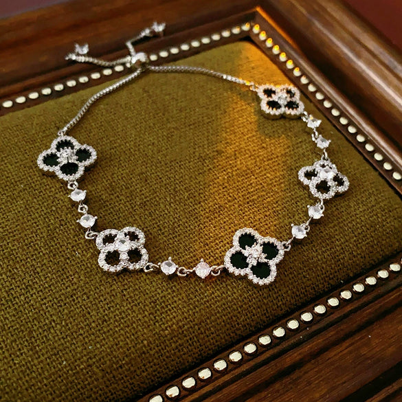 Zircon Flower Rhombus Adjustable Bracelet French Retro Light Luxury Highend Temperament Bracelet