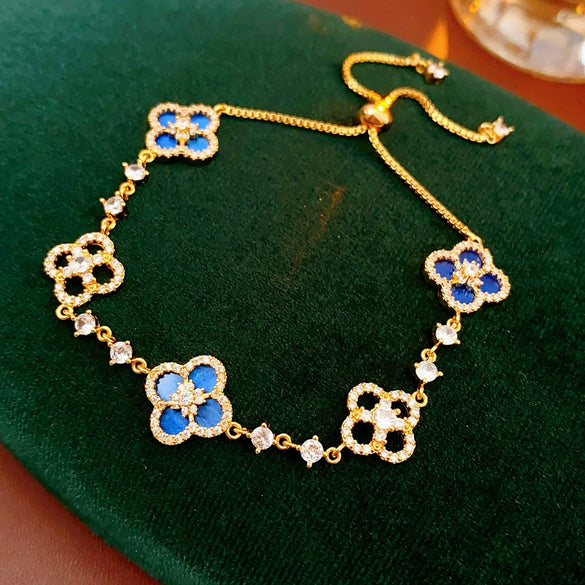 Zircon Flower Rhombus Adjustable Bracelet French Retro Light Luxury Highend Temperament Bracelet