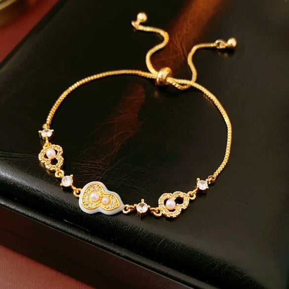 Zircon Flower Rhombus Hollow Handmade Adjustable Light Luxury All Match Elegant Women's Bracelet