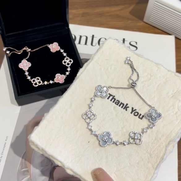Zircon Flower Rhombus Hollow Handmade Adjustable Light Luxury All Match Elegant Women's Bracelet