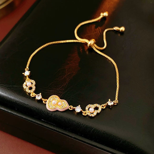 Zircon Flower Rhombus Hollow Handmade Adjustable Light Luxury All Match Elegant Women's Bracelet