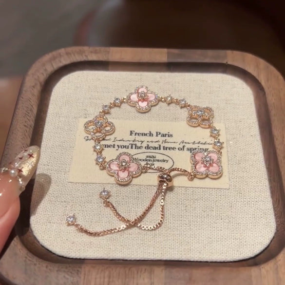 Zircon Flower Rhombus Hollow Handmade Adjustable Light Luxury All Match Elegant Women's Bracelet