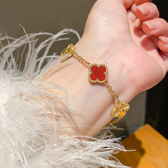 Zircon Flower Rhombus Hollow Handmade Adjustable Light Luxury All Match Elegant Women's Bracelet
