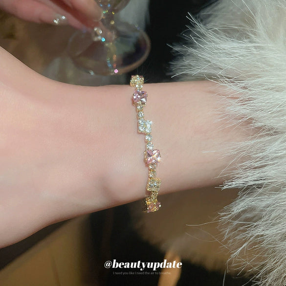 Zircon Geometric Square Claw Inlaid Diamond Bracelet Light Luxury Style
