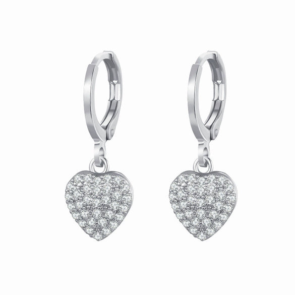 Zircon Heart Cross Earring Diamond Encrusted