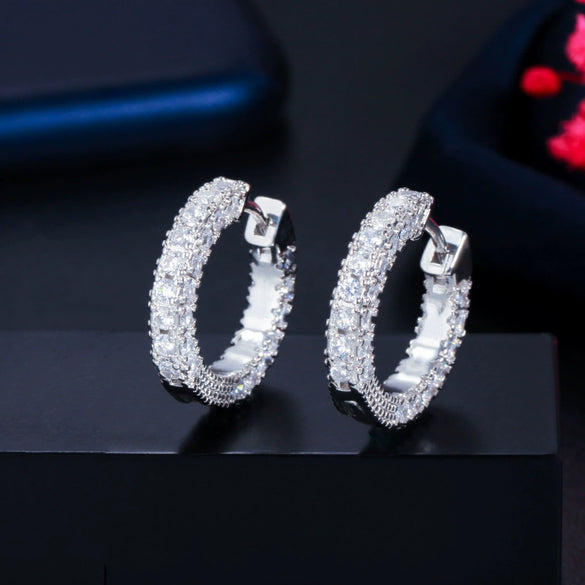 Zircon Inlaid Copper Earrings With Crown Design Simple And Personalized Ear Jewelry