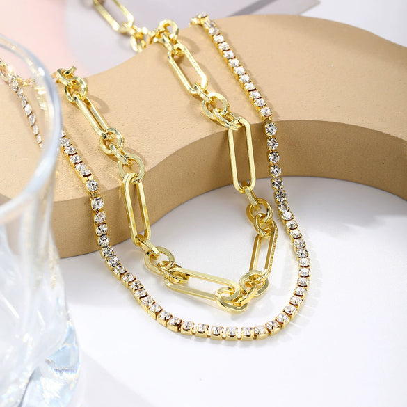 Zircon Necklace Mixed Gem Inlay Electroplating Ochain Geometric Rhombus Simple Style For Women