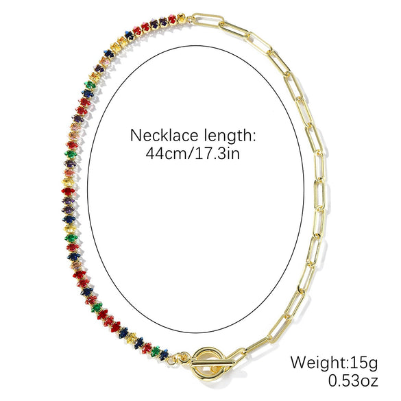 Zircon Necklace Mixed Gem Inlay Electroplating Ochain Geometric Rhombus Simple Style For Women