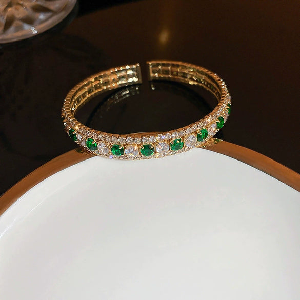 Zircon Open Bracelet Copper Material Simple Geometric Trendy Retro Elegant Fashion Design