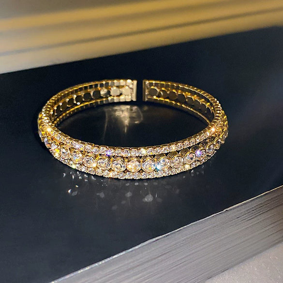 Zircon Open Bracelet Copper Material Simple Geometric Trendy Retro Elegant Fashion Design