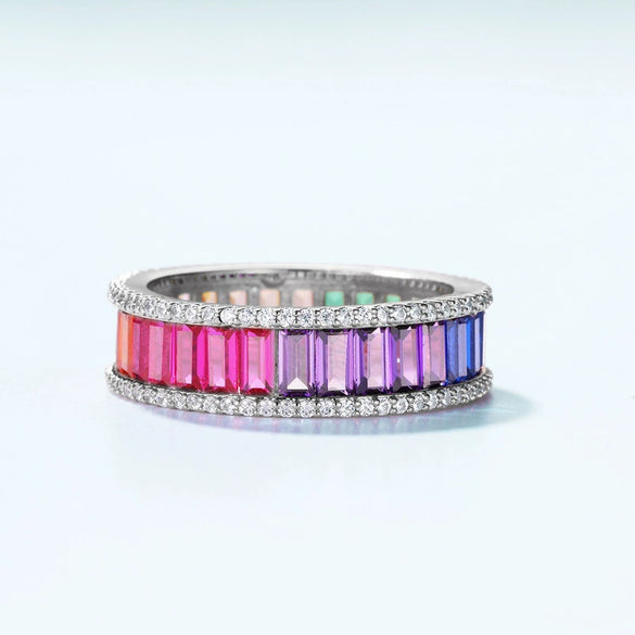 Zircon Ring S925 Inlaid Color Treasure Geometric Style For Men And Women