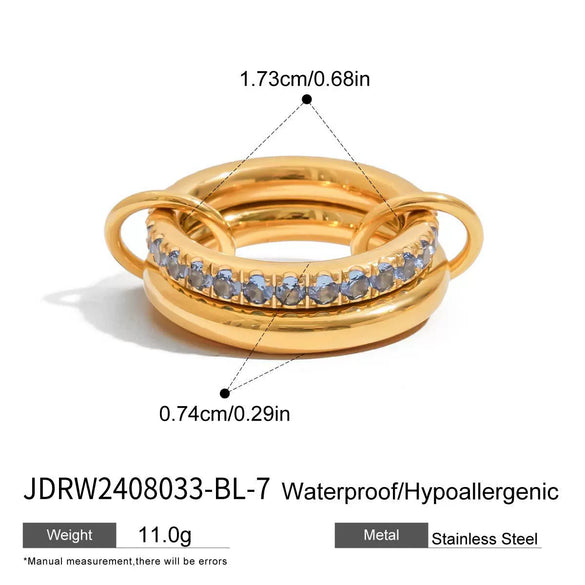 Zircon Ring Stainless Steel Nonfading Geometric Style Electroplated Jewelry For Women