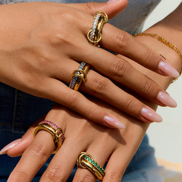 Zircon Ring Stainless Steel Nonfading Geometric Style Electroplated Jewelry For Women