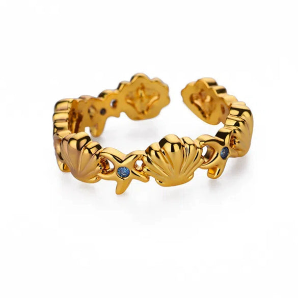 Zircon Shellshaped Open Ring Geometric Style