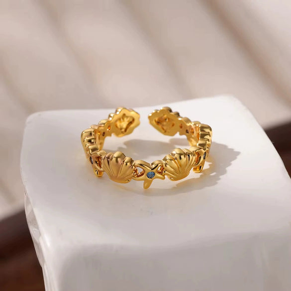 Zircon Shellshaped Open Ring Geometric Style