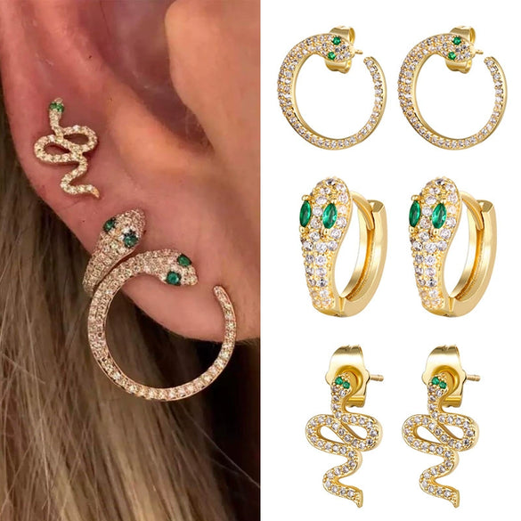Zircon Snake Earrings With Diamond Encrustment Animals Zodiac Pattern