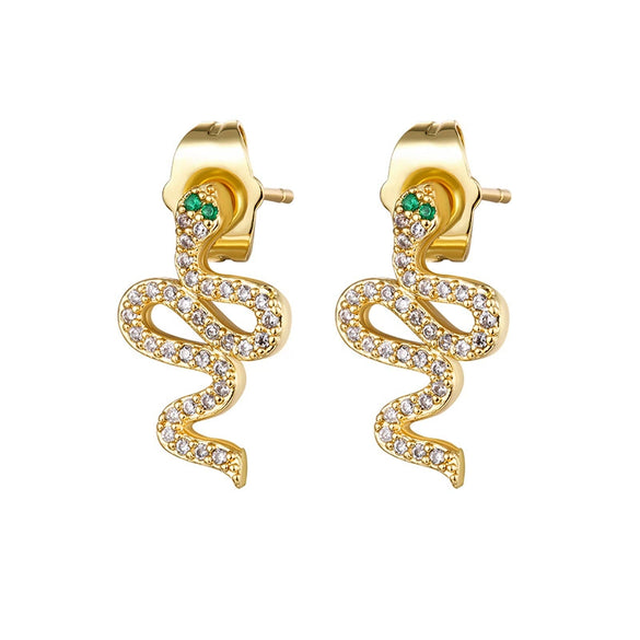 Zircon Snake Earrings With Diamond Encrustment Animals Zodiac Pattern